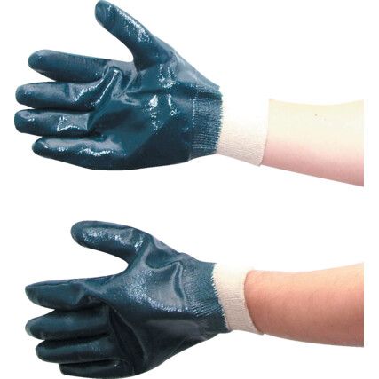 H/D NITRILE COATED K/W GLOVE BLUE SZ.10