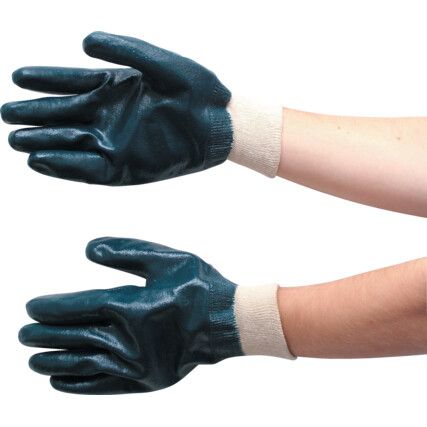 L/W NITRILE COATED K/W GLOVE BLUE SZ.9